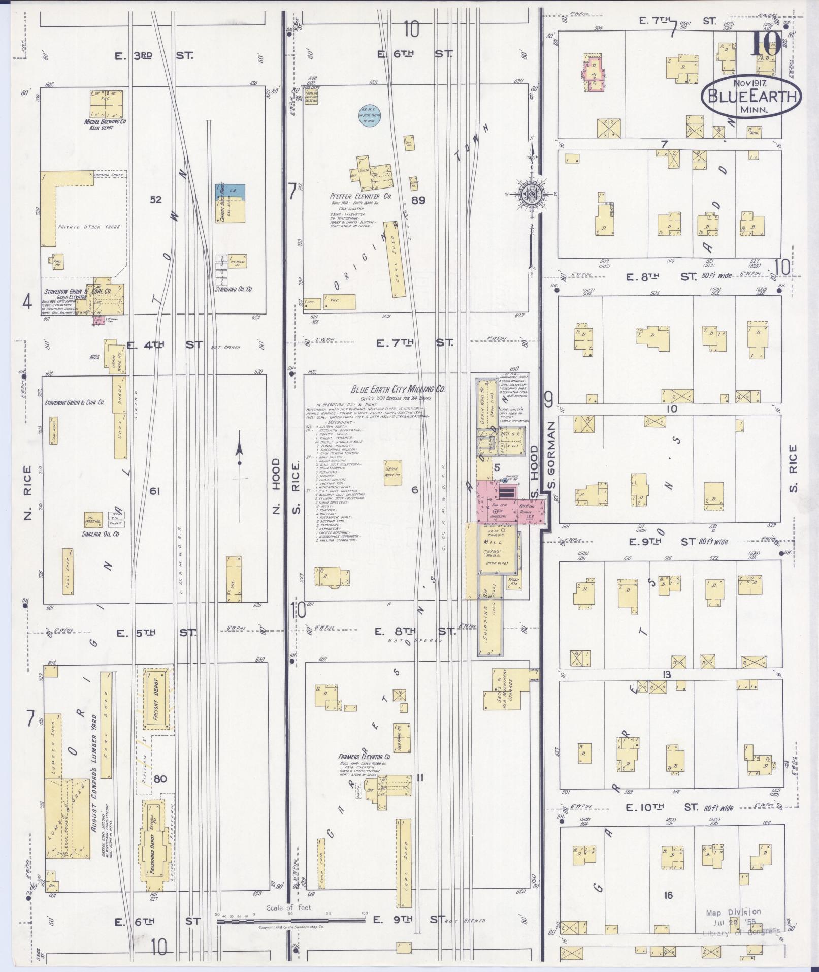 Sanborn Fire Insurance Map from Blue Earth, Faribault County, Minnesota (1917), Sheet #0010 - Historic Sanborn Fire Insurance Map Print, vintage old map wall art, antique decor, genealogy gift, Minnesota Minnesota map
