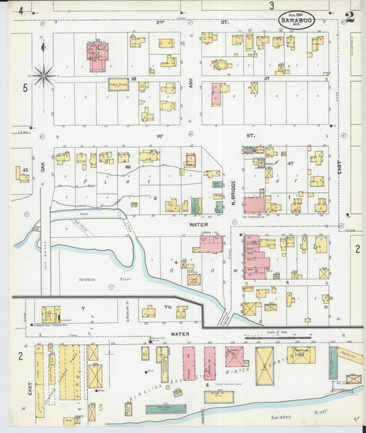 Sanborn Fire Insurance Map from Baraboo, Sauk County, Wisconsin (1904), Sheet #0002 - Complete Map Set gallery image, historic Sanborn map, vintage wall art, Wisconsin Wisconsin