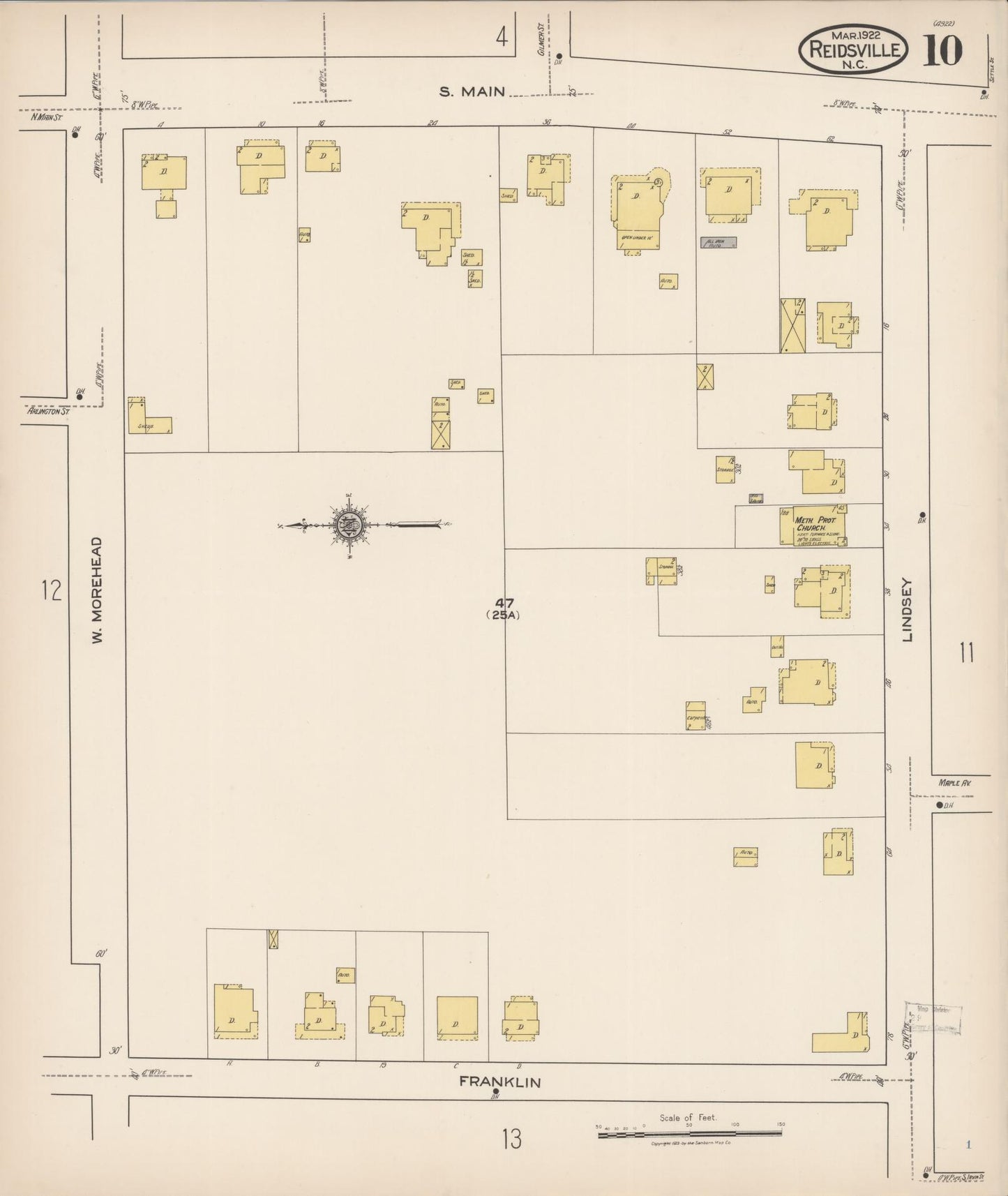 Sanborn Fire Insurance Map from Reidsville, Rockingham County, North Carolina (1922), Sheet #0010 - Complete Map Set gallery image, historic Sanborn map, vintage wall art, North Carolina North Carolina
