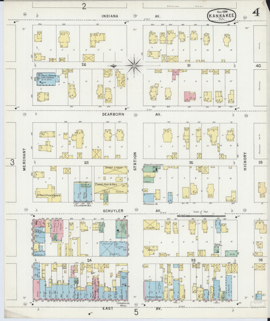 Sanborn Fire Insurance Map from Kankakee, Kankakee County, Illinois (1896), Sheet #0004 - Historic Sanborn Fire Insurance Map Print, vintage old map wall art, antique decor, genealogy gift, Illinois Illinois map