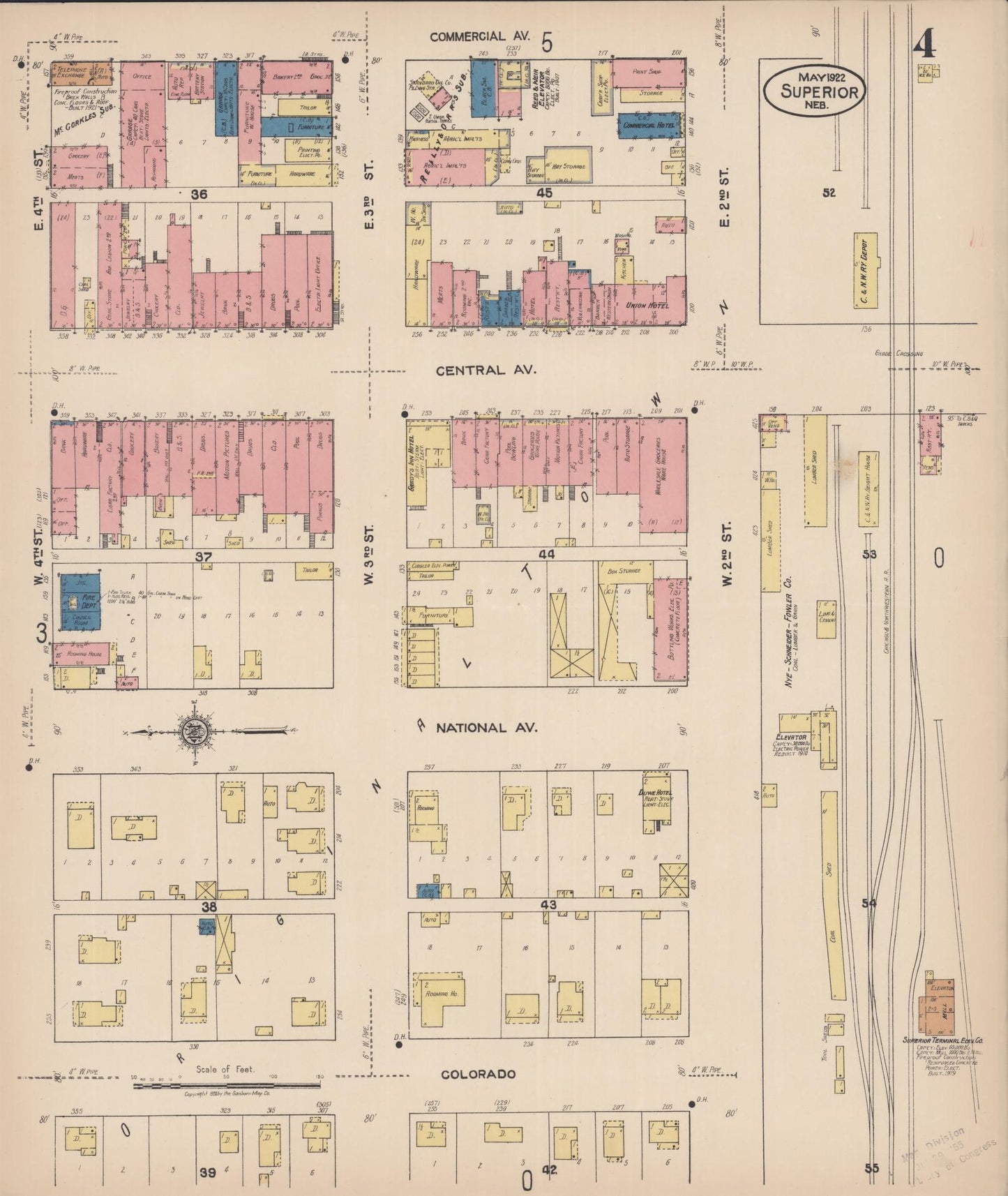 Sanborn Fire Insurance Map from Superior, Nuckolls County, Nebraska (1922), Sheet #0004 - Complete Map Set gallery image, historic Sanborn map, vintage wall art, Nebraska Nebraska