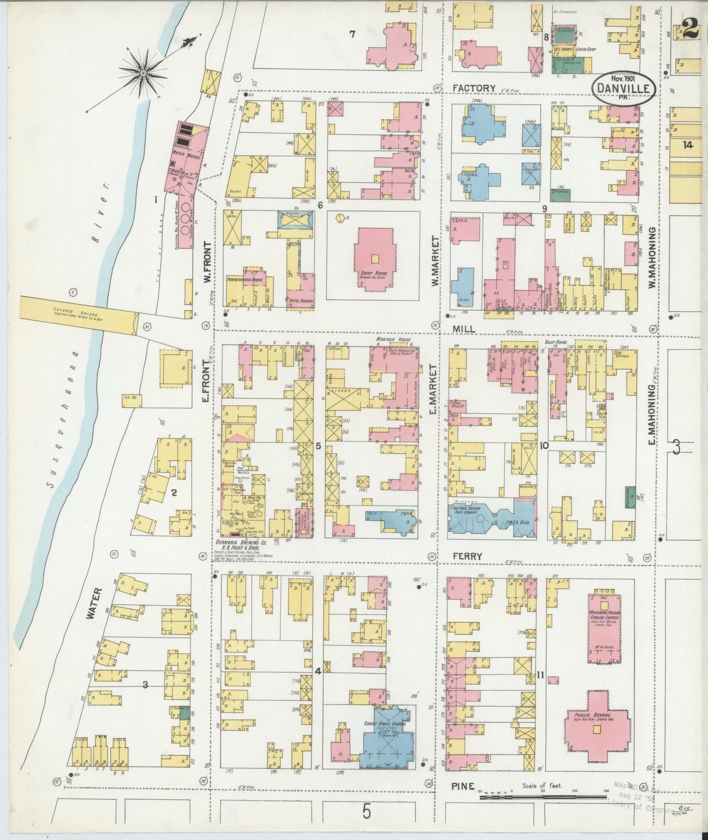 Sanborn Fire Insurance Map from Danville, Montour County, Pennsylvania (1901), Sheet #0002 - Historic Sanborn Fire Insurance Map Print, vintage old map wall art, antique decor, genealogy gift, Pennsylvania Pennsylvania map
