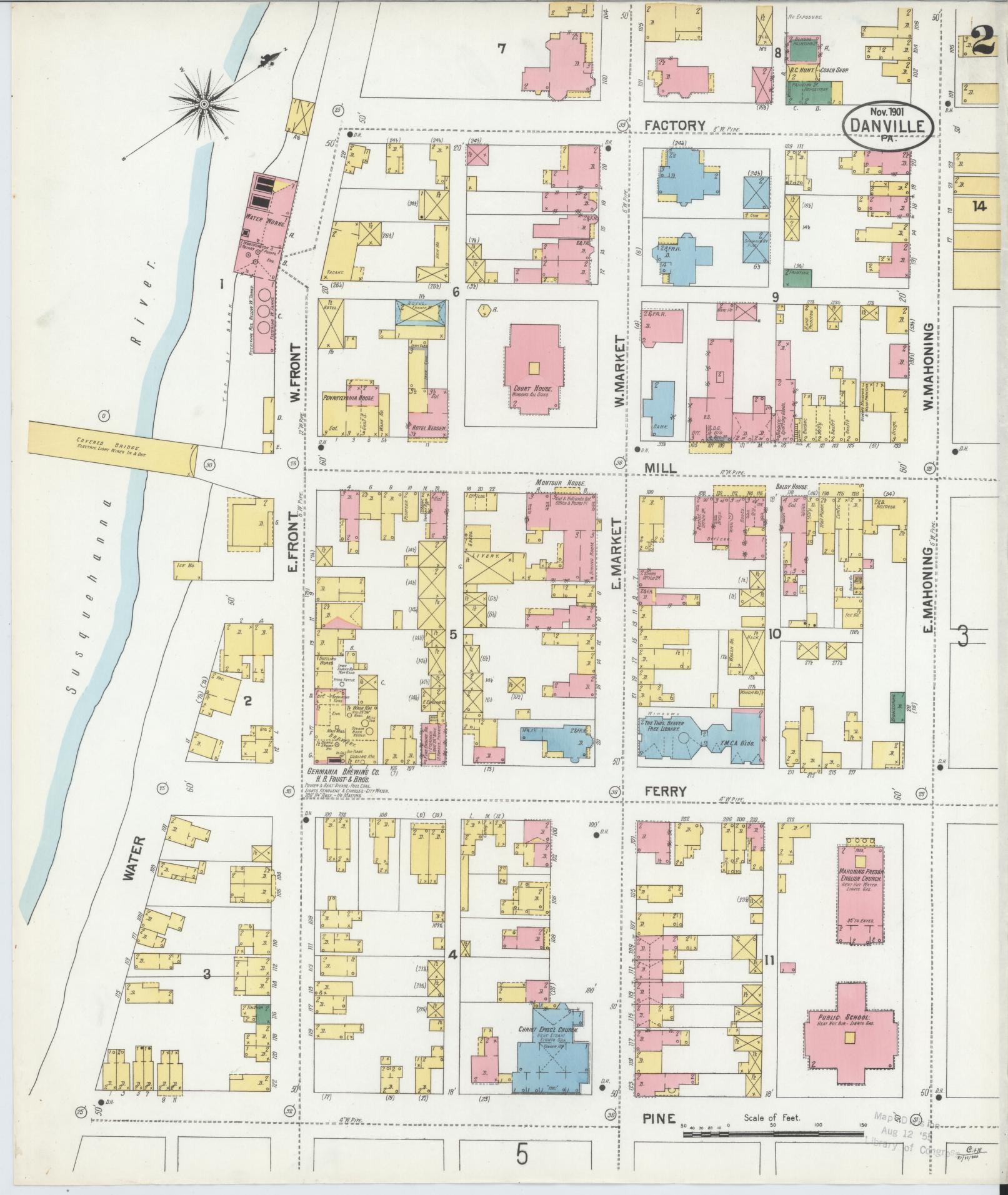 Sanborn Fire Insurance Map from Danville, Montour County, Pennsylvania (1901), Sheet #0002 - Historic Sanborn Fire Insurance Map Print, vintage old map wall art, antique decor, genealogy gift, Pennsylvania Pennsylvania map