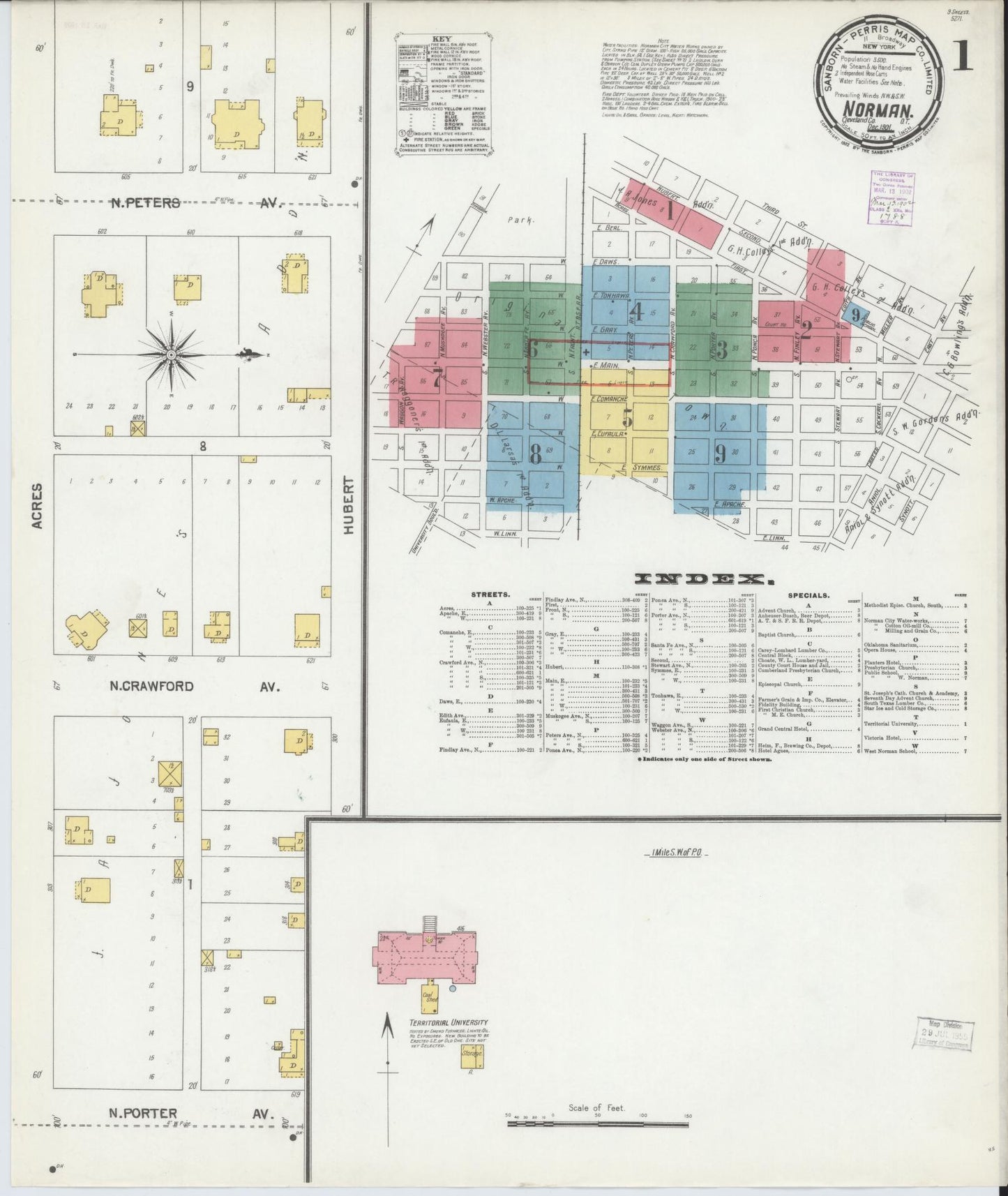 Sanborn Fire Insurance Map from Norman, Cleveland County, Oklahoma (1901), Sheet #0001 - Complete Map Set gallery image, historic Sanborn map, vintage wall art, Oklahoma Oklahoma