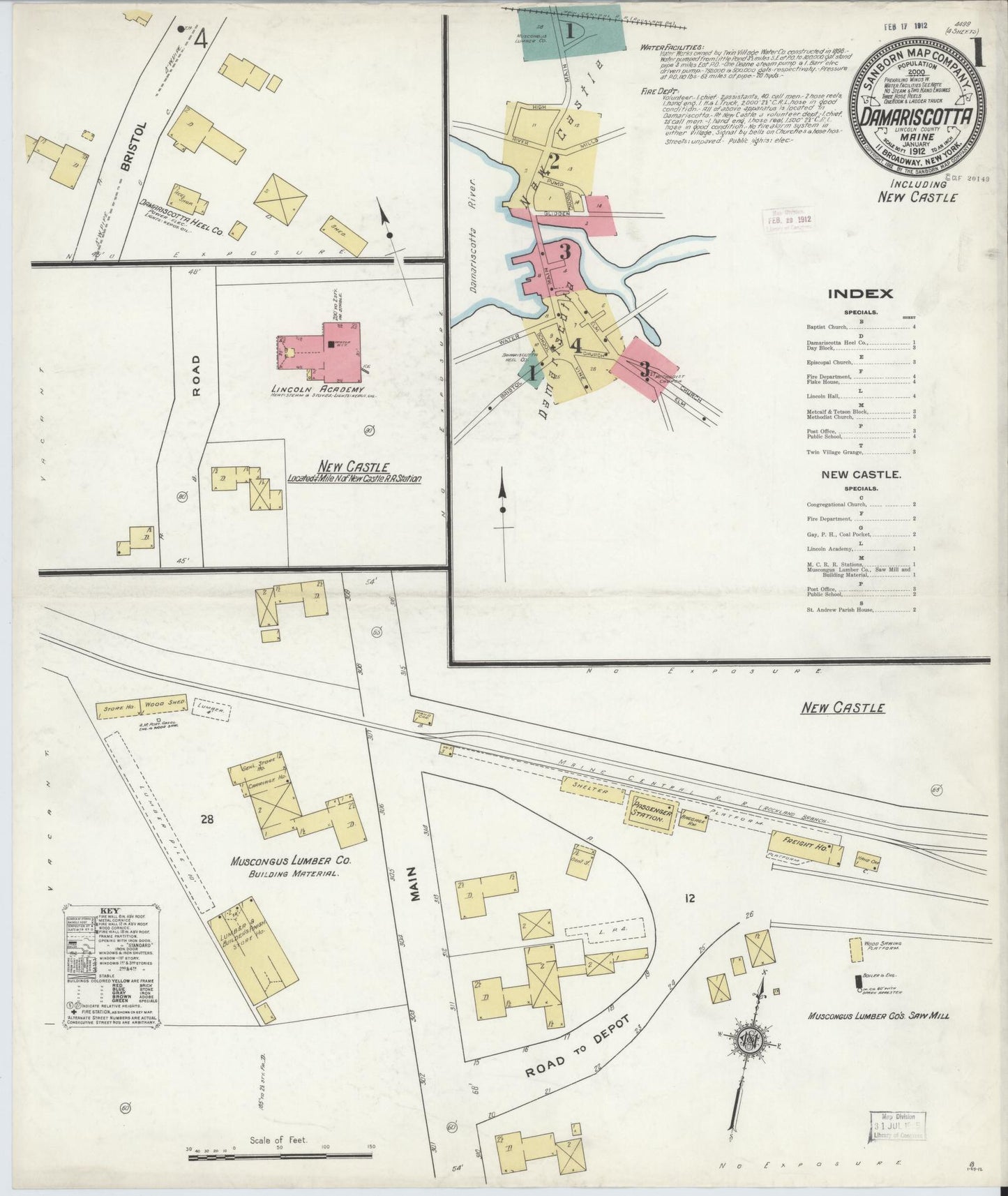 Sanborn Fire Insurance Map from Damariscotta, Lincoln County, Maine. (1912) – Historic Sanborn Fire Insurance Map Print