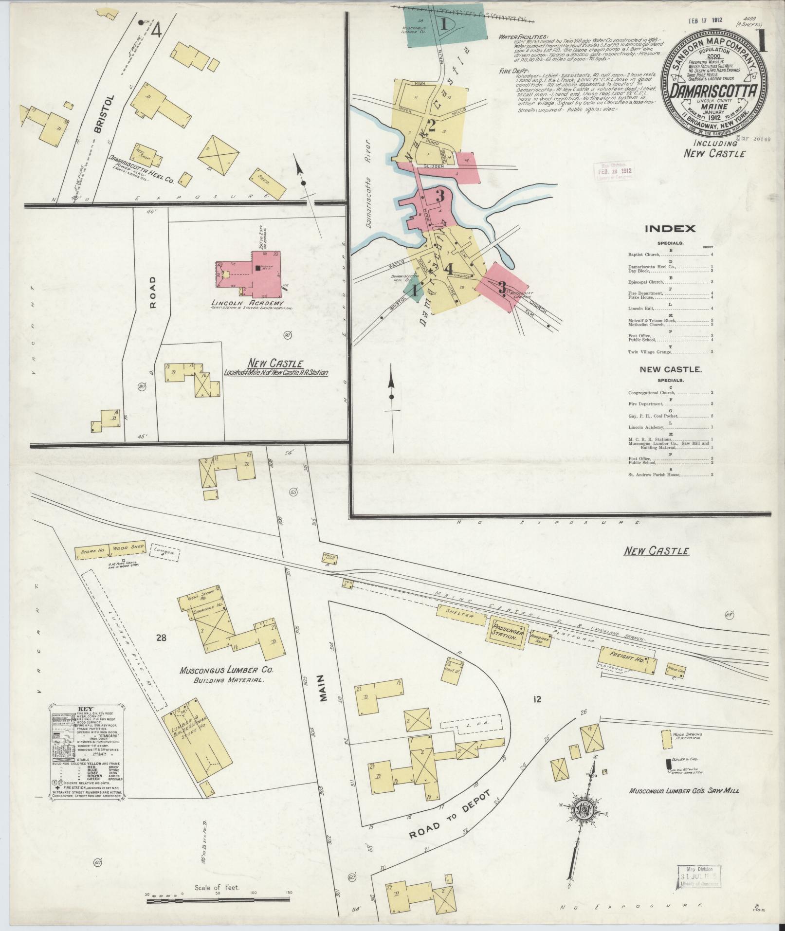 Sanborn Fire Insurance Map from Damariscotta, Lincoln County, Maine. (1912) – Historic Sanborn Fire Insurance Map Print