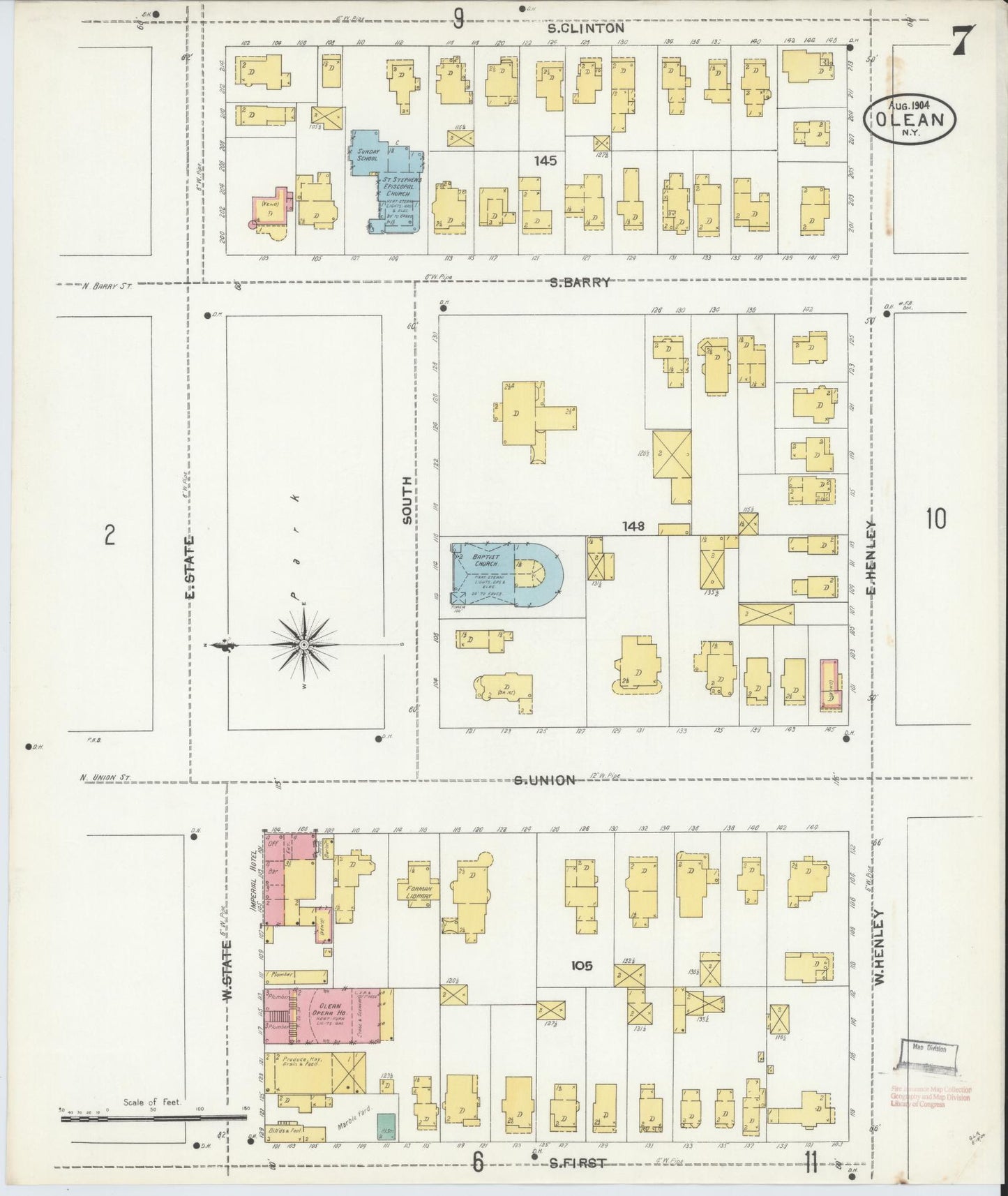 Sanborn Fire Insurance Map from Olean, Cattaraugus County, New York (1904), Sheet #0007 - Complete Map Set gallery image, historic Sanborn map, vintage wall art, New York New York