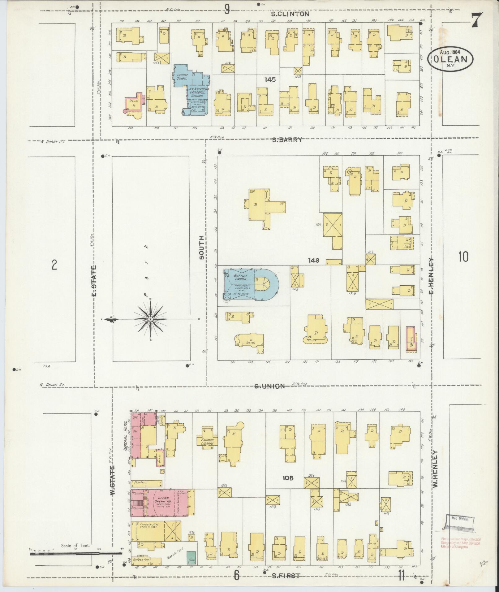 Sanborn Fire Insurance Map from Olean, Cattaraugus County, New York (1904), Sheet #0007 - Complete Map Set gallery image, historic Sanborn map, vintage wall art, New York New York
