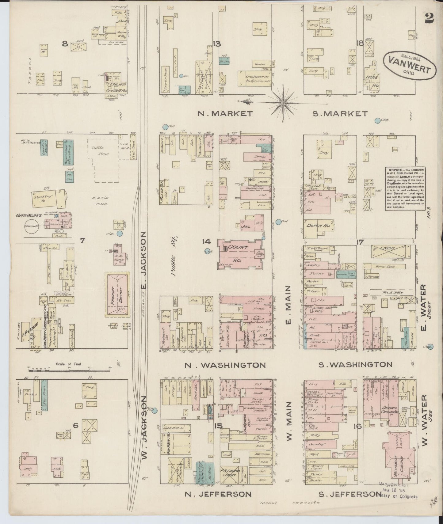 Sanborn Fire Insurance Map from Van Wert, Van Wert County, Ohio (1884), Sheet #0002 - Complete Map Set gallery image, historic Sanborn map, vintage wall art, Ohio Ohio