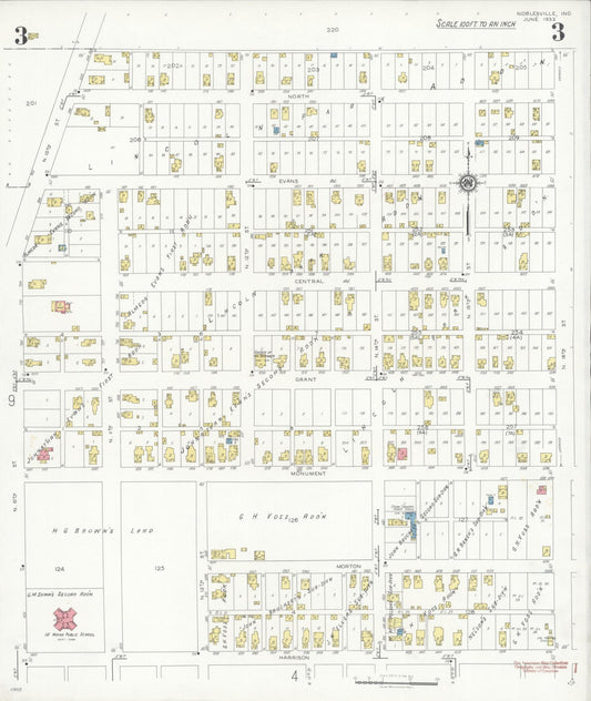 Sanborn Fire Insurance Map from Noblesville, Hamilton County, Indiana (1933), Sheet #0003 - Historic Sanborn Fire Insurance Map Print, vintage old map wall art, antique decor, genealogy gift, Indiana Indiana map