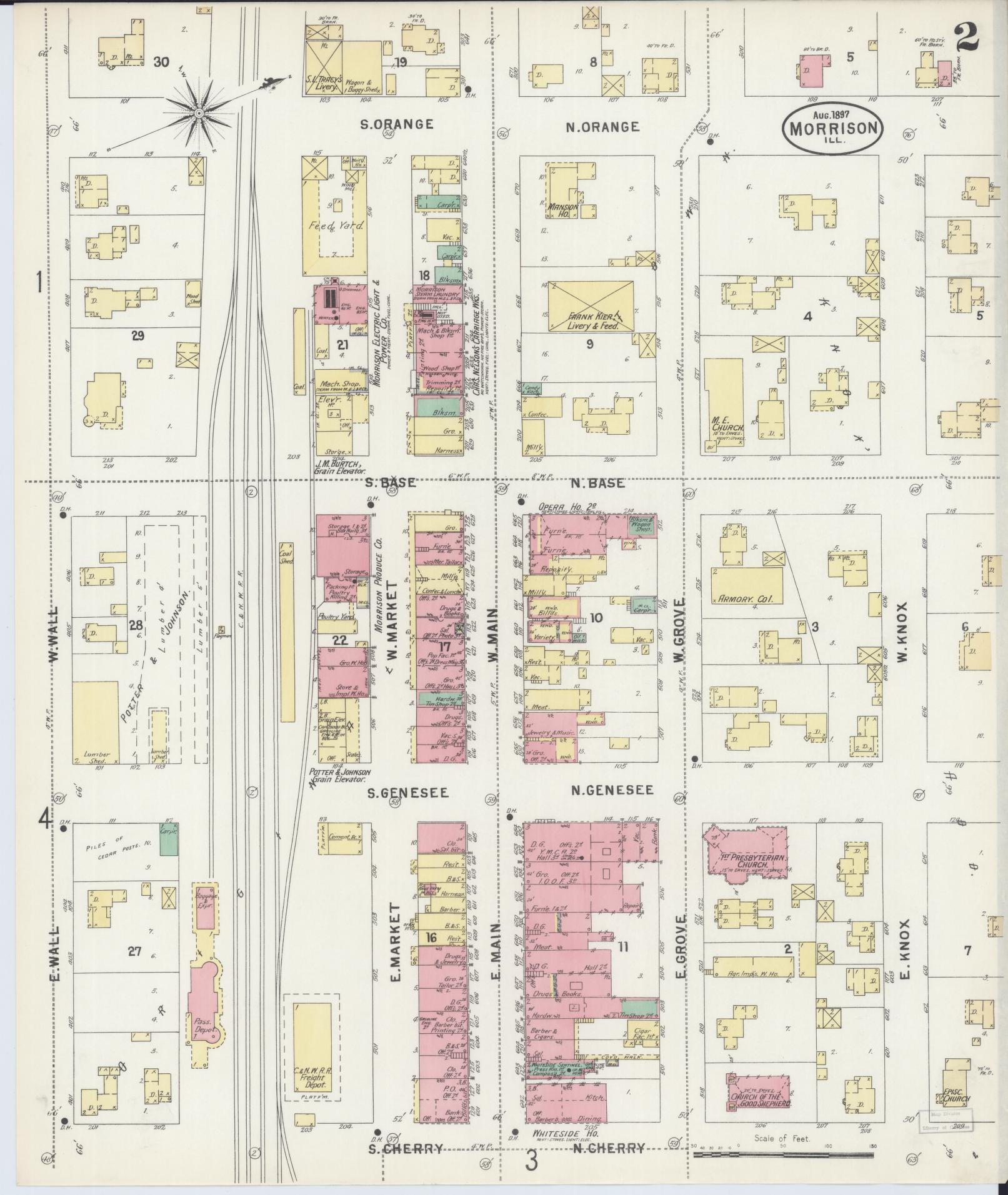 Sanborn Fire Insurance Map from Morrison, Whiteside County, Illinois (1897), Sheet #0002 - Complete Map Set gallery image, historic Sanborn map, vintage wall art, Illinois Illinois