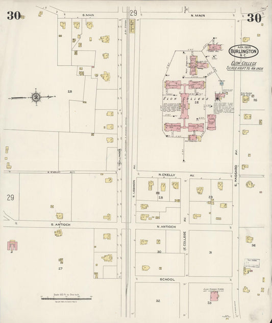 Sanborn Fire Insurance Map from Burlington, Alamance County, North Carolina (1924), Sheet #0030 - Historic Sanborn Fire Insurance Map Print, vintage old map wall art, antique decor, genealogy gift, North Carolina North Carolina map