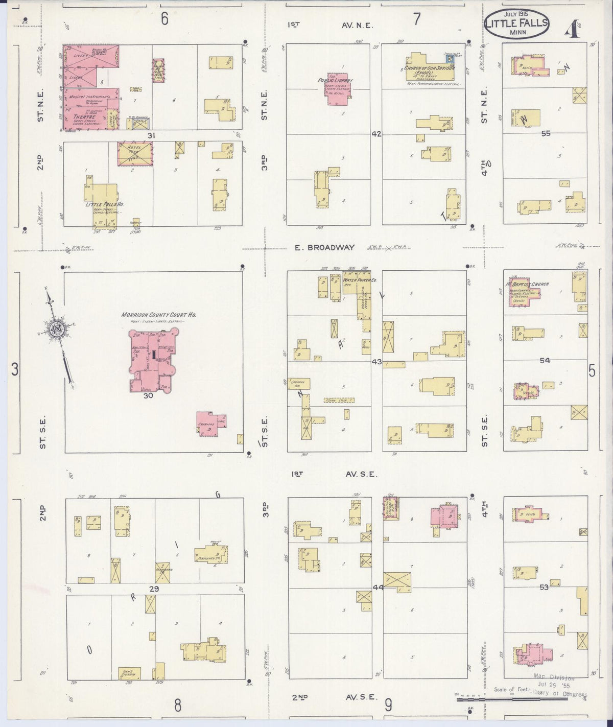 Sanborn Fire Insurance Map from Little Falls, Morrison County, Minnesota (1915), Sheet #0004 - Complete Map Set gallery image, historic Sanborn map, vintage wall art, Minnesota Minnesota