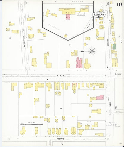 Sanborn Fire Insurance Map from Rutland, Rutland County, Vermont (1900), Sheet #0010 - Complete Map Set gallery image, historic Sanborn map, vintage wall art, Vermont Vermont