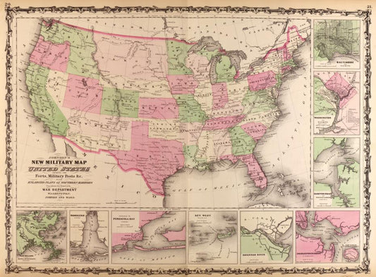 Johnson's new illustrated (steel plate) family atlas, with descriptions, geographical, statistical, and historical Civil War Map (1863) - Historic Battlefield Map Reprint