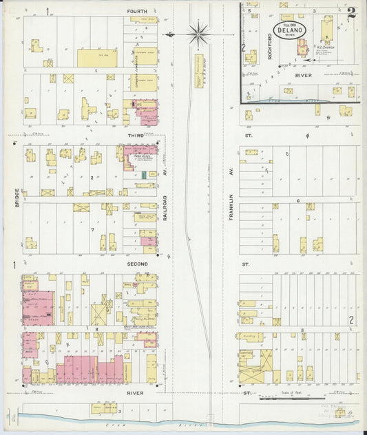 Sanborn Fire Insurance Map from Delano, Wright County, Minnesota (1909), Sheet #0002 - Historic Sanborn Fire Insurance Map Print, vintage old map wall art, antique decor, genealogy gift, Minnesota Minnesota map