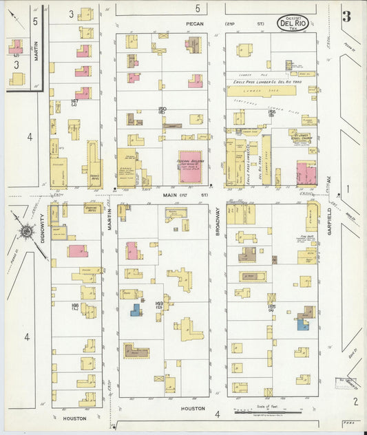 Sanborn Fire Insurance Map from Del Rio, Val Verde County, Texas (1917), Sheet #0003 - Historic Sanborn Fire Insurance Map Print, vintage old map wall art, antique decor, genealogy gift, Texas Texas map