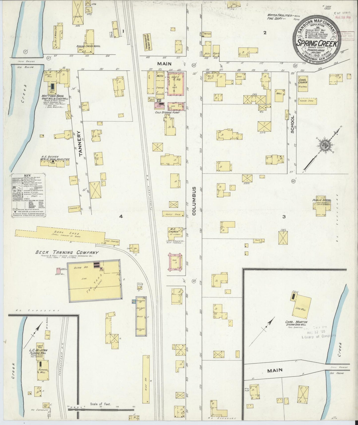 Sanborn Fire Insurance Map from Spring Creek, Warren County, Pennsylvania (1910), Sheet #0001 - Historic Sanborn Fire Insurance Map Print, vintage old map wall art, antique decor, genealogy gift, Pennsylvania Pennsylvania map