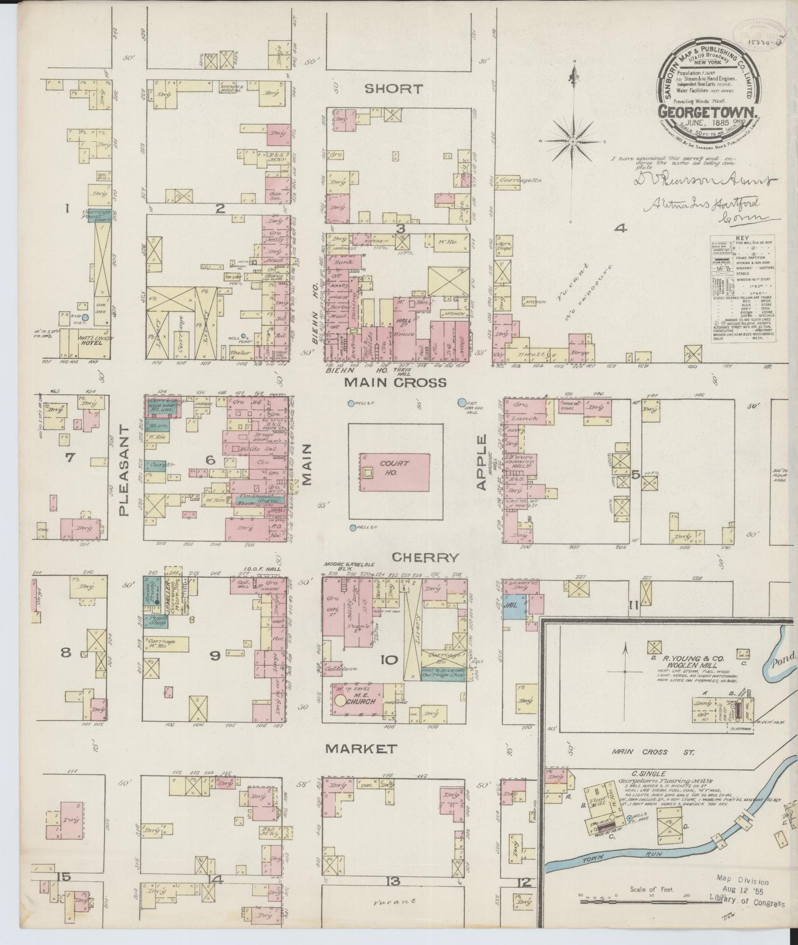 Sanborn Fire Insurance Map from Georgetown, Brown County, Ohio (1885), Sheet #0001 - Historic Sanborn Fire Insurance Map Print, vintage old map wall art, antique decor, genealogy gift, Ohio Ohio map