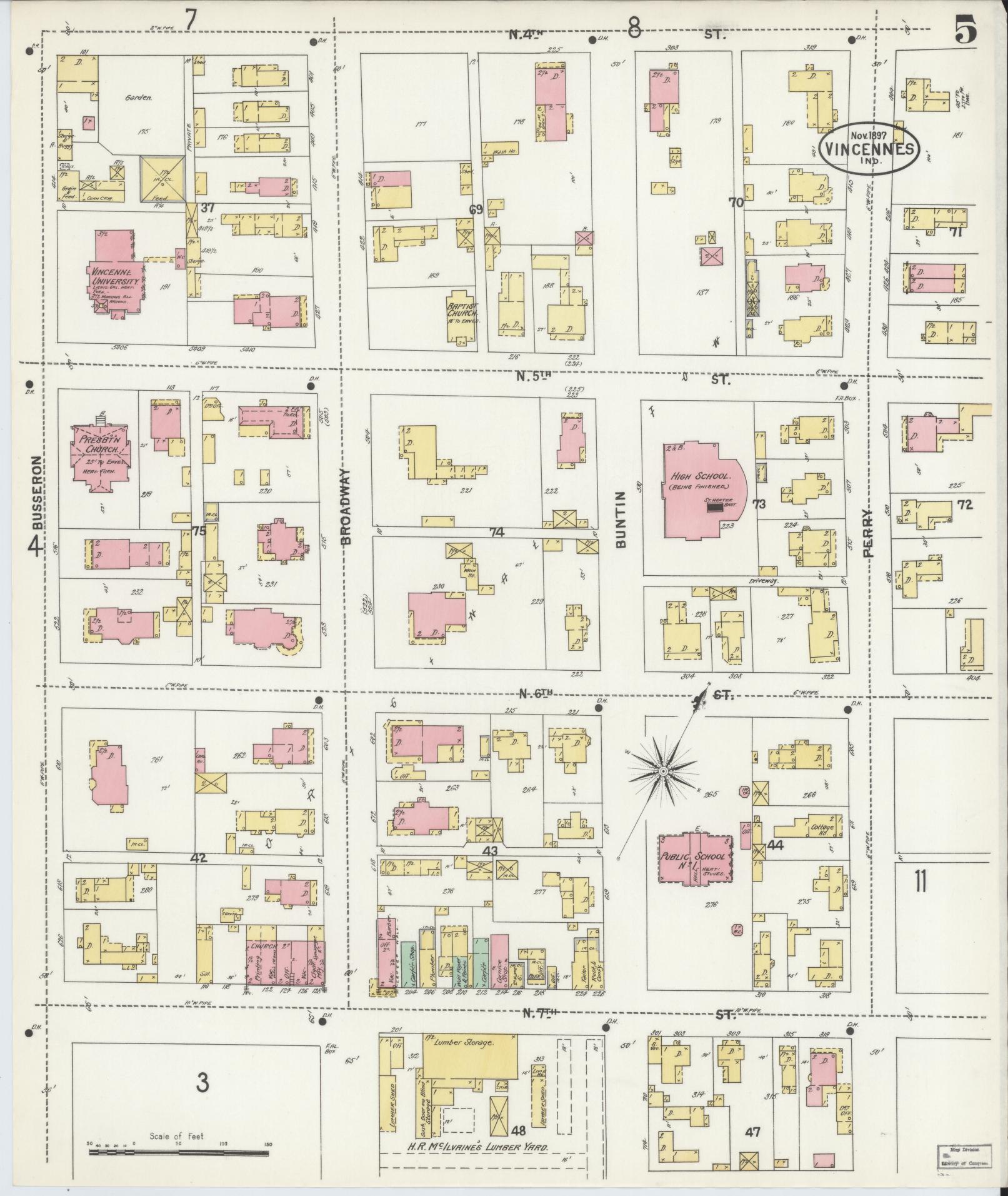 Sanborn Fire Insurance Map from Vincennes, Knox County, Indiana (1897), Sheet #0005 - Complete Map Set gallery image, historic Sanborn map, vintage wall art, Indiana Indiana