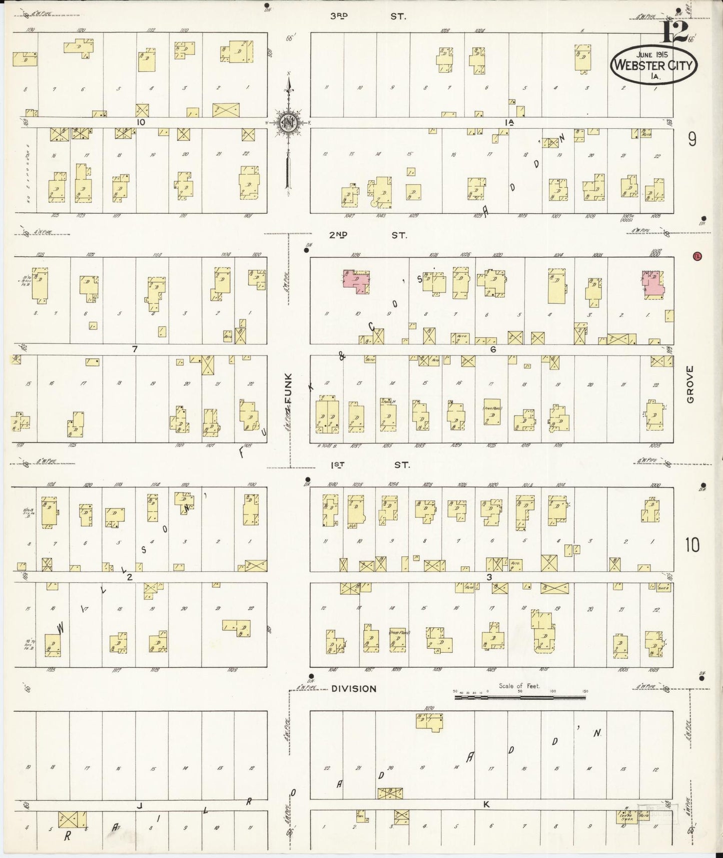 Sanborn Fire Insurance Map from Webster City, Hamilton County, Iowa (1915), Sheet #0012 - Historic Sanborn Fire Insurance Map Print, vintage old map wall art
