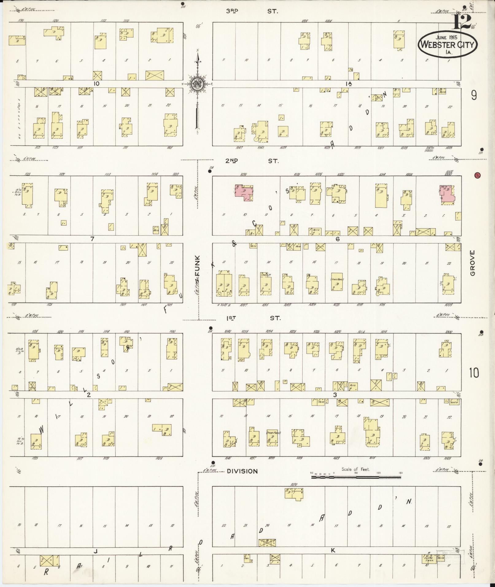 Sanborn Fire Insurance Map from Webster City, Hamilton County, Iowa (1915), Sheet #0012 - Historic Sanborn Fire Insurance Map Print, vintage old map wall art