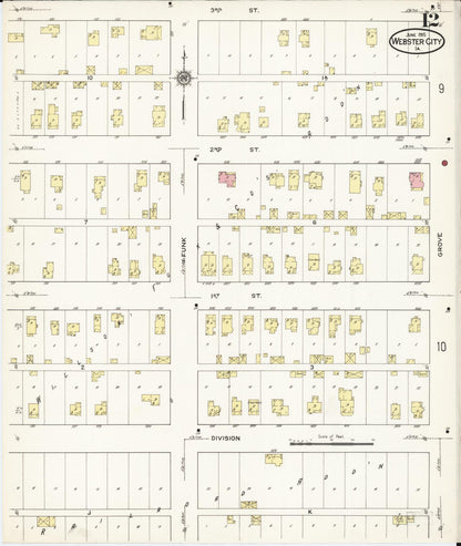 Sanborn Fire Insurance Map from Webster City, Hamilton County, Iowa (1915), Sheet #0012 - Historic Sanborn Fire Insurance Map Print, vintage old map wall art