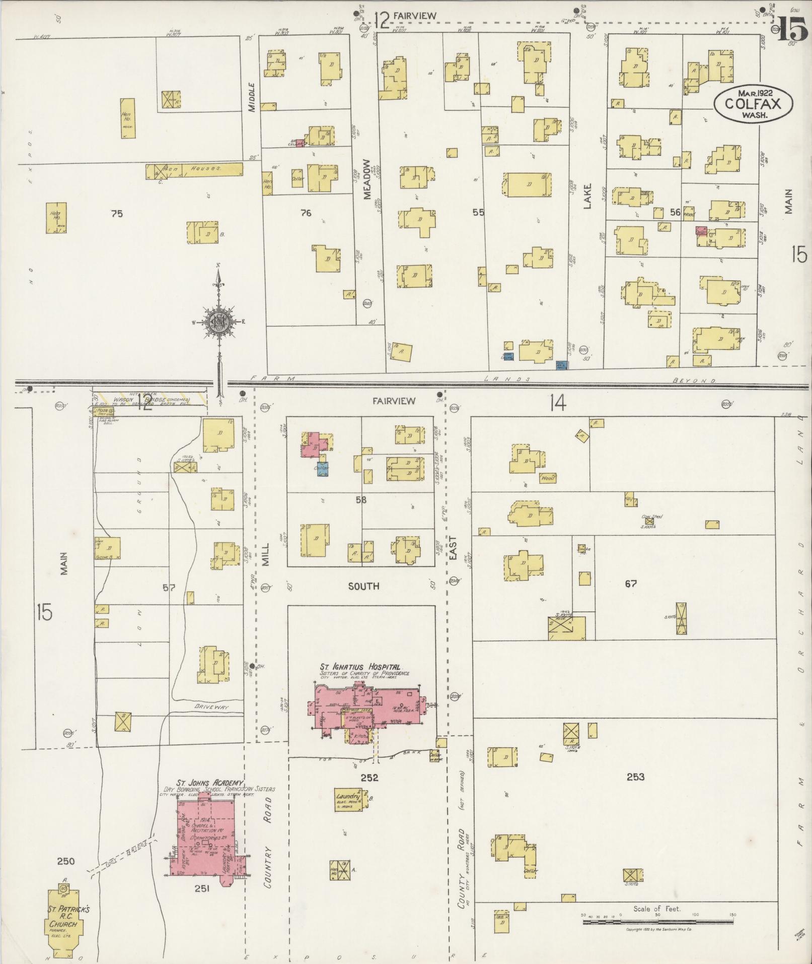 Sanborn Fire Insurance Map from Colfax, Whitman County, Washington (1922), Sheet #0015 - Complete Map Set gallery image, historic Sanborn map, vintage wall art, Washington Washington