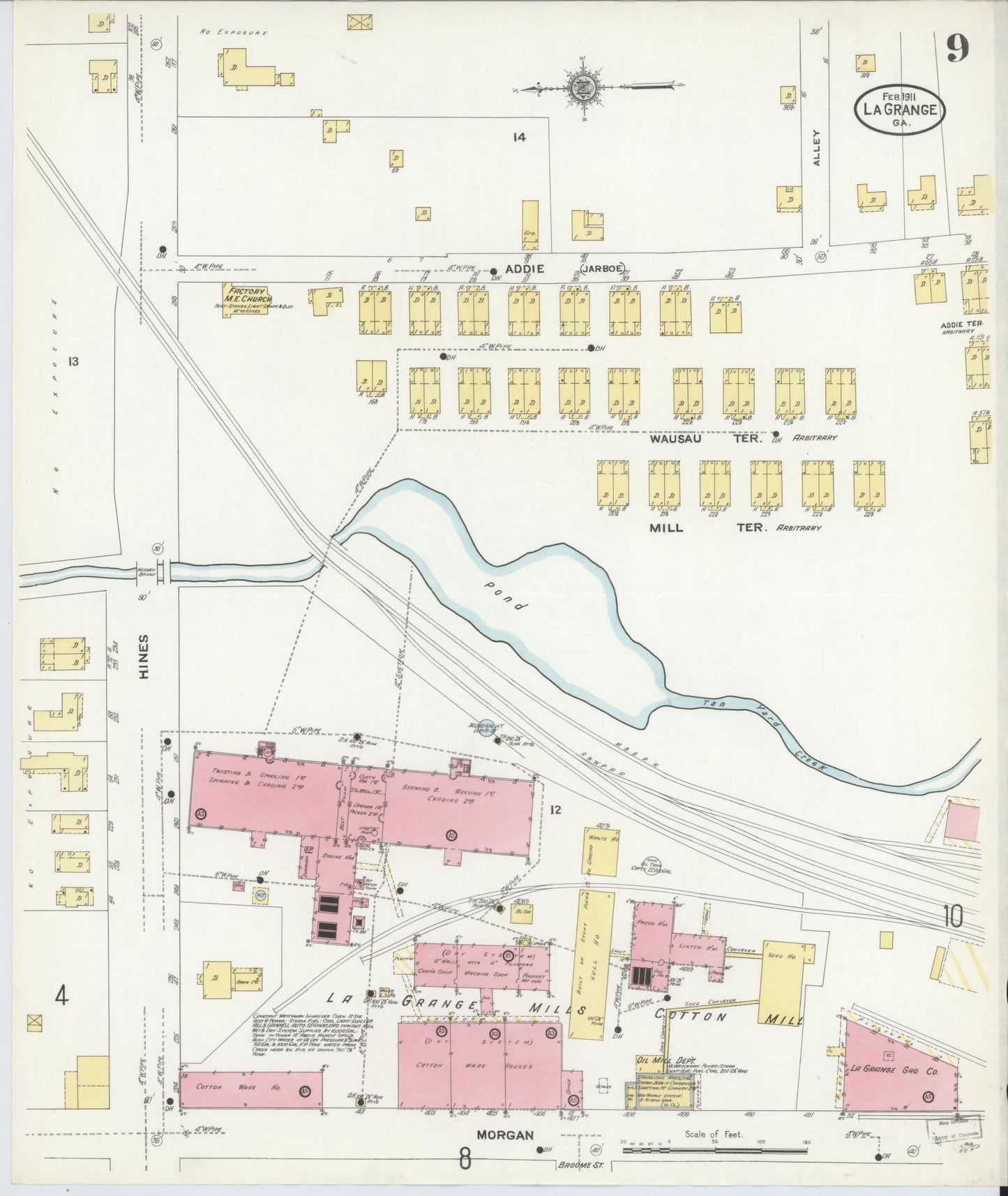 Sanborn Fire Insurance Map from La Grange, Troup County, Georgia (1911), Sheet #0009 - Historic Sanborn Fire Insurance Map Print, vintage old map wall art, antique decor, genealogy gift, Georgia Georgia map