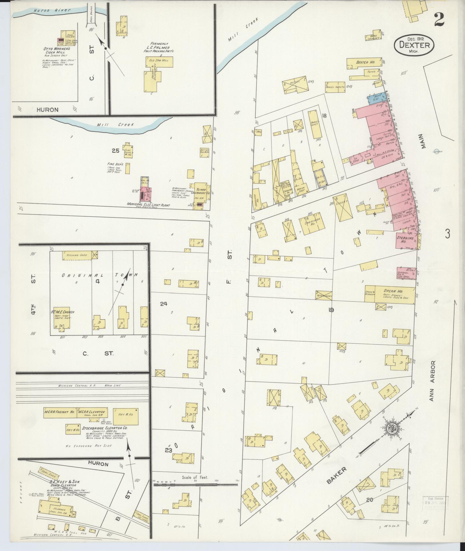 Sanborn Fire Insurance Map from Dexter, Washtenaw County, Michigan (1912), Sheet #0002 - Historic Sanborn Fire Insurance Map Print, vintage old map wall art, antique decor, genealogy gift, Michigan Michigan map