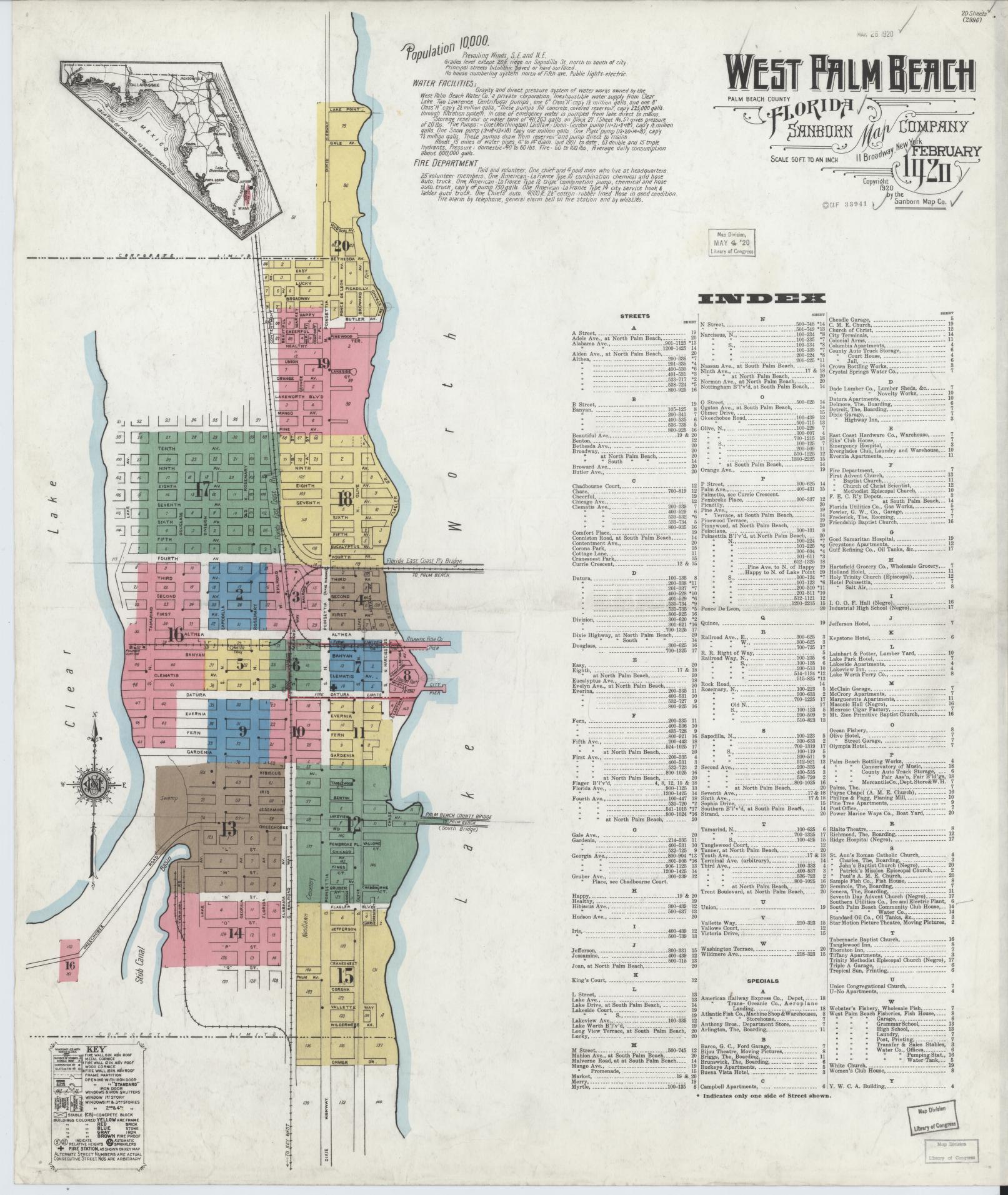 Sanborn Fire Insurance Map from West Palm Beach, Dade County, Florida. (1920) – Historic Sanborn Fire Insurance Map Print