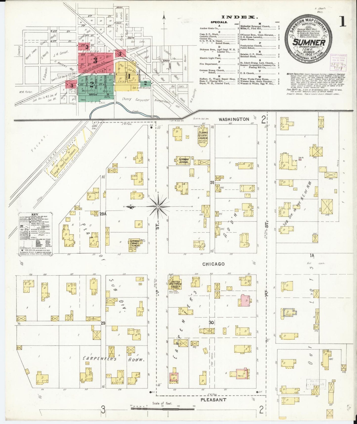 Sanborn Fire Insurance Map from Sumner, Bremer County, Iowa (1905), Sheet #0001 - Historic Sanborn Fire Insurance Map Print, vintage old map wall art