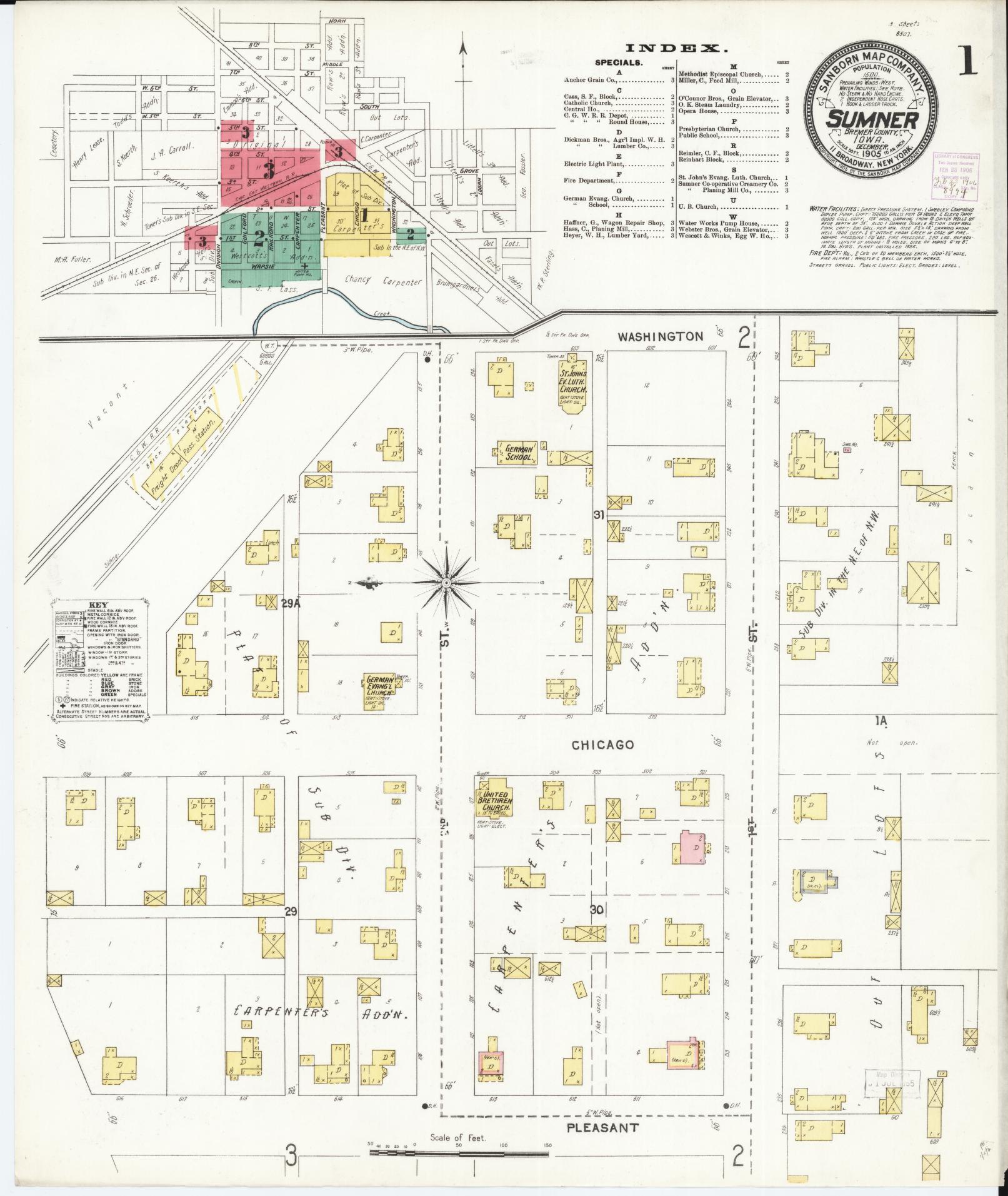 Sanborn Fire Insurance Map from Sumner, Bremer County, Iowa (1905), Sheet #0001 - Historic Sanborn Fire Insurance Map Print, vintage old map wall art