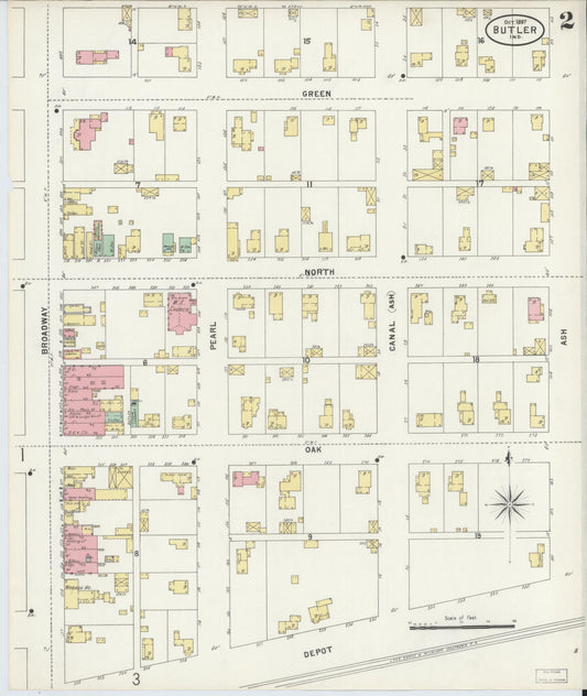 Sanborn Fire Insurance Map from Butler, De Kalb County, Indiana (1897), Sheet #0002 - Historic Sanborn Fire Insurance Map Print, vintage old map wall art, antique decor, genealogy gift, Indiana Indiana map