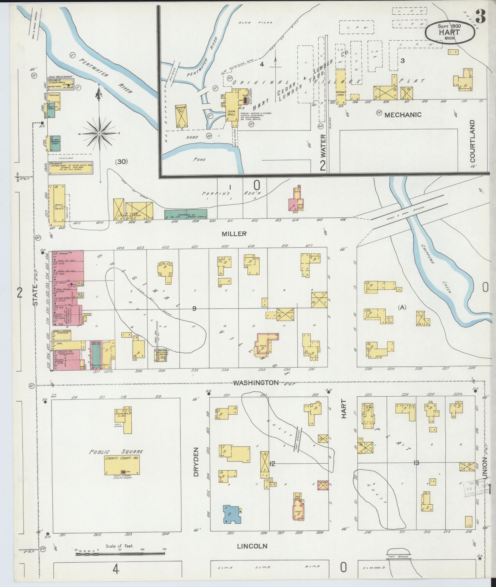 Sanborn Fire Insurance Map from Hart, Oceana County, Michigan (1900), Sheet #0003 - Complete Map Set gallery image, historic Sanborn map, vintage wall art, Michigan Michigan