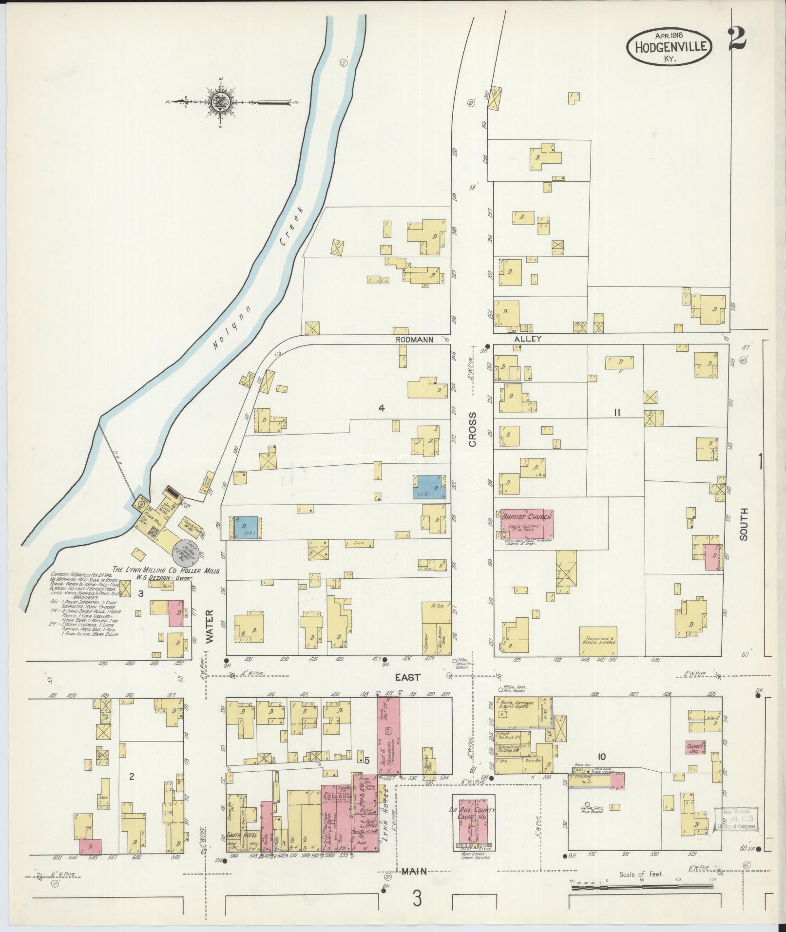 Sanborn Fire Insurance Map from Hodgenville, Larue County, Kentucky (1916), Sheet #0002 - Complete Map Set gallery image, historic Sanborn map, vintage wall art, Kentucky Kentucky