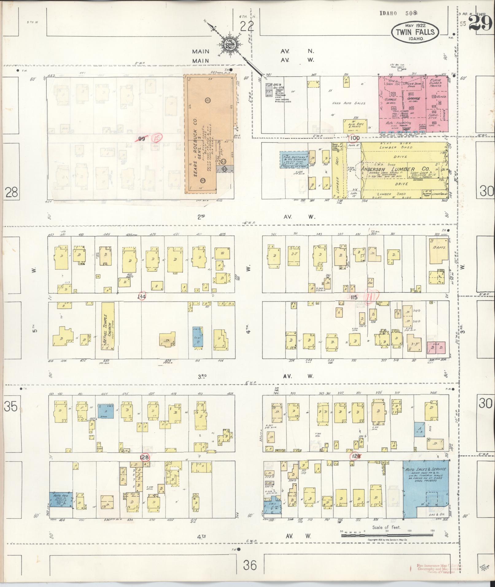 Sanborn Fire Insurance Map from Twin Falls, Twin Falls County, Idaho (1949), Sheet #0029 - Complete Map Set gallery image, historic Sanborn map, vintage wall art, Falls Idaho