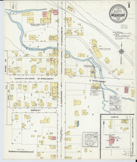 Sanborn Fire Insurance Map from Mogadore, Summit And Portage Counties, Ohio (1916), Sheet #0001 - Complete Map Set gallery image, historic Sanborn map, vintage wall art, Ohio Ohio