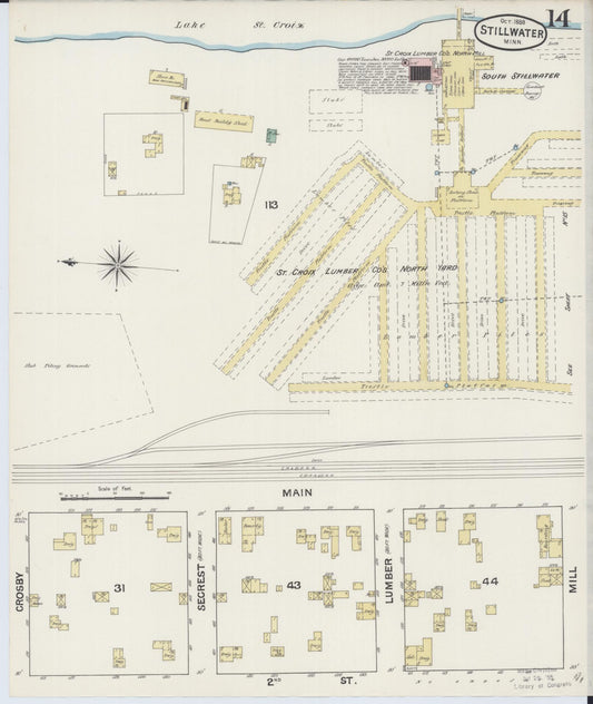 Sanborn Fire Insurance Map from Stillwater, Washington County, Minnesota (1888), Sheet #0014 - Historic Sanborn Fire Insurance Map Print, vintage old map wall art, antique decor, genealogy gift, Minnesota Minnesota map