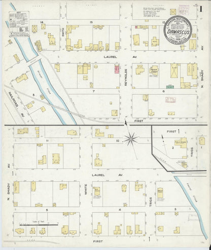 Sanborn Fire Insurance Map from Damascus, Washington County, Virginia (1908), Sheet #0001 - Historic Sanborn Fire Insurance Map Print, vintage old map wall art, antique decor, genealogy gift, Virginia Virginia map
