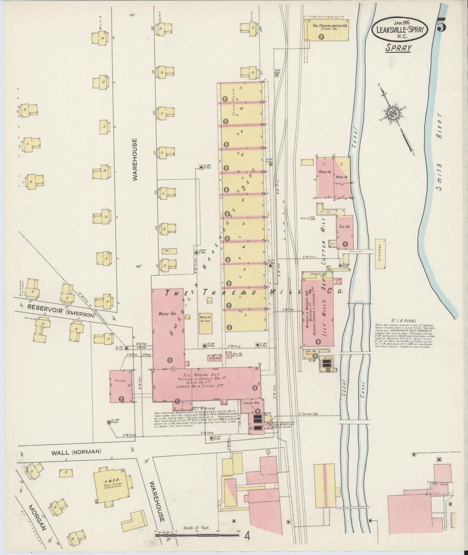 Sanborn Fire Insurance Map from Leaksville-spray, Rockingham County, North Carolina (1915), Sheet #0005 - Complete Map Set gallery image, historic Sanborn map, vintage wall art, North Carolina North Carolina