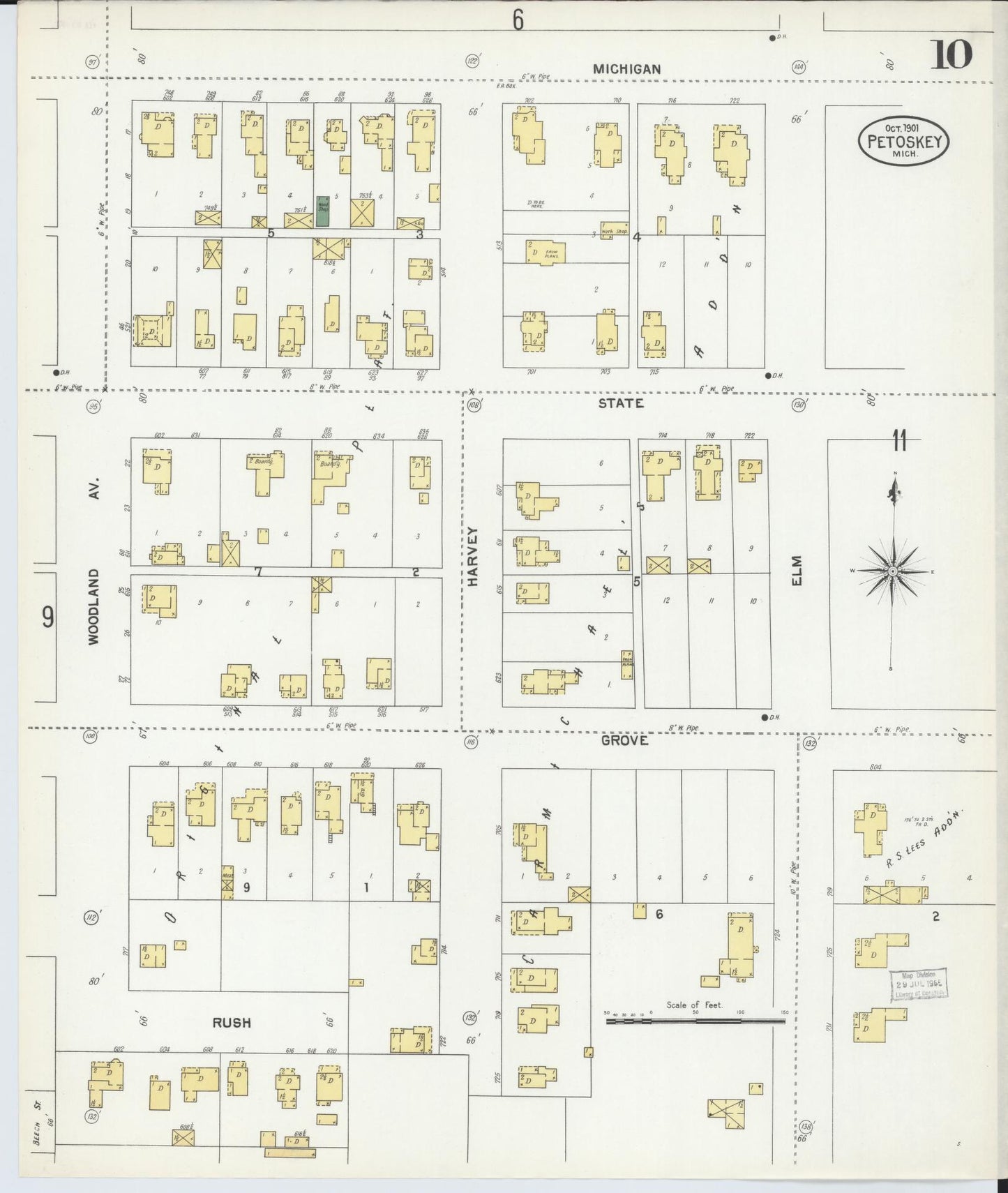 Sanborn Fire Insurance Map from Petoskey, Emmet County, Michigan (1901), Sheet #0010 - Complete Map Set gallery image, historic Sanborn map, vintage wall art, Michigan Michigan