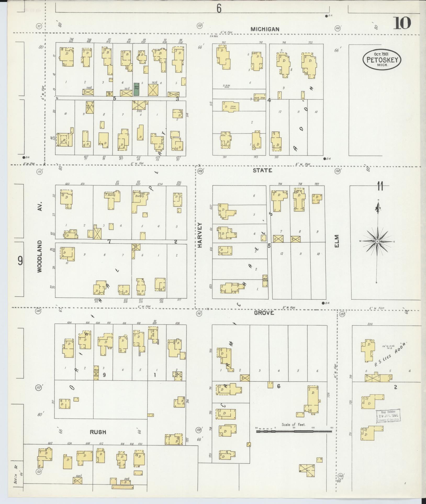 Sanborn Fire Insurance Map from Petoskey, Emmet County, Michigan (1901), Sheet #0010 - Complete Map Set gallery image, historic Sanborn map, vintage wall art, Michigan Michigan