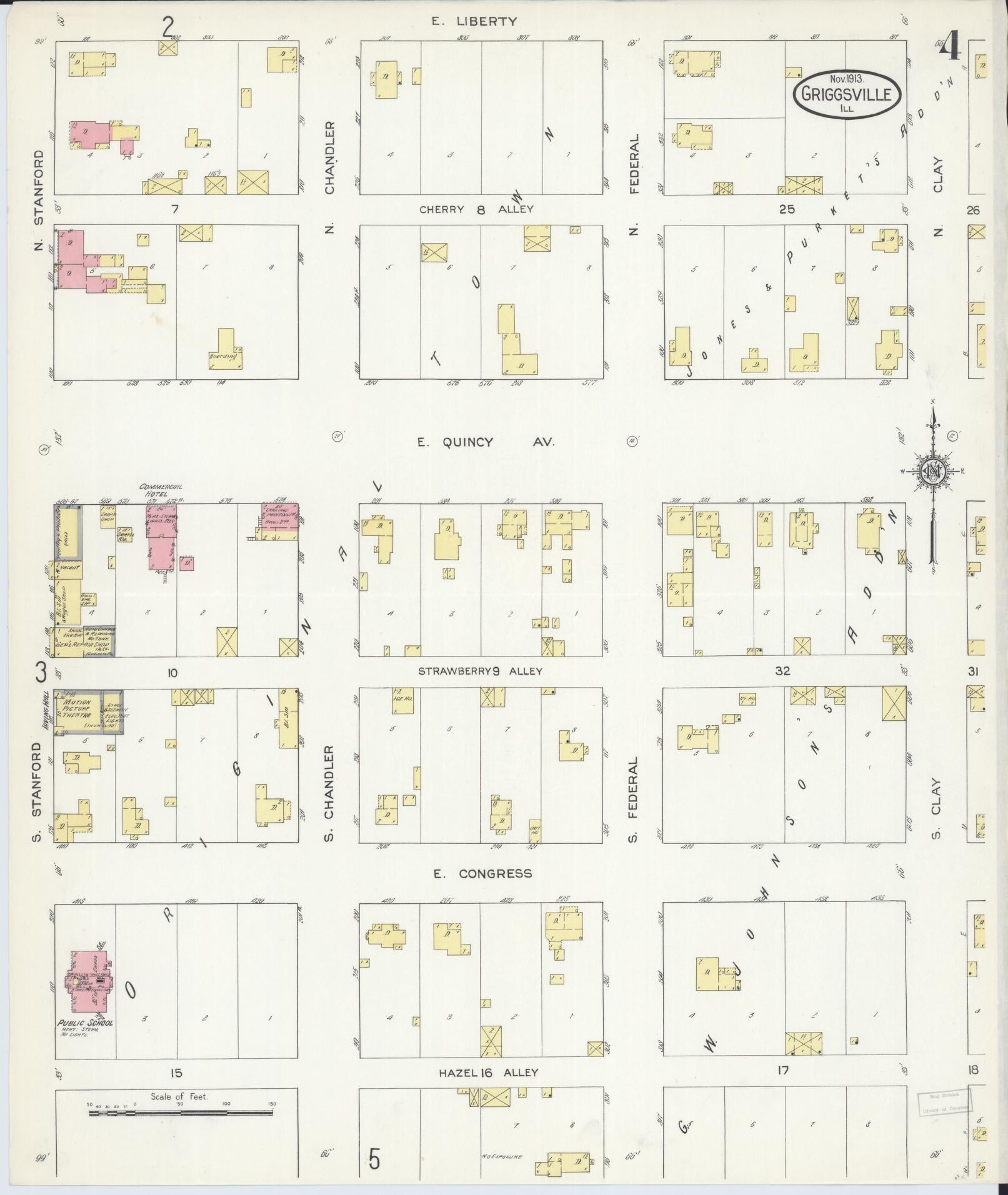 Sanborn Fire Insurance Map from Griggsville, Pike County, Illinois (1913), Sheet #0004 - Historic Sanborn Fire Insurance Map Print, vintage old map wall art, antique decor, genealogy gift, Illinois Illinois map