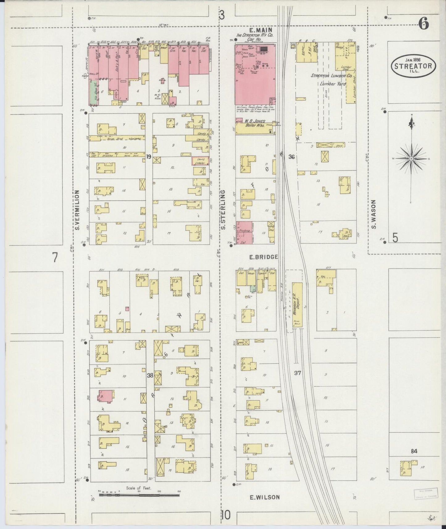 Sanborn Fire Insurance Map from Streator, La Salle County, Illinois (1898), Sheet #0006 - Complete Map Set gallery image, historic Sanborn map, vintage wall art, Illinois Illinois