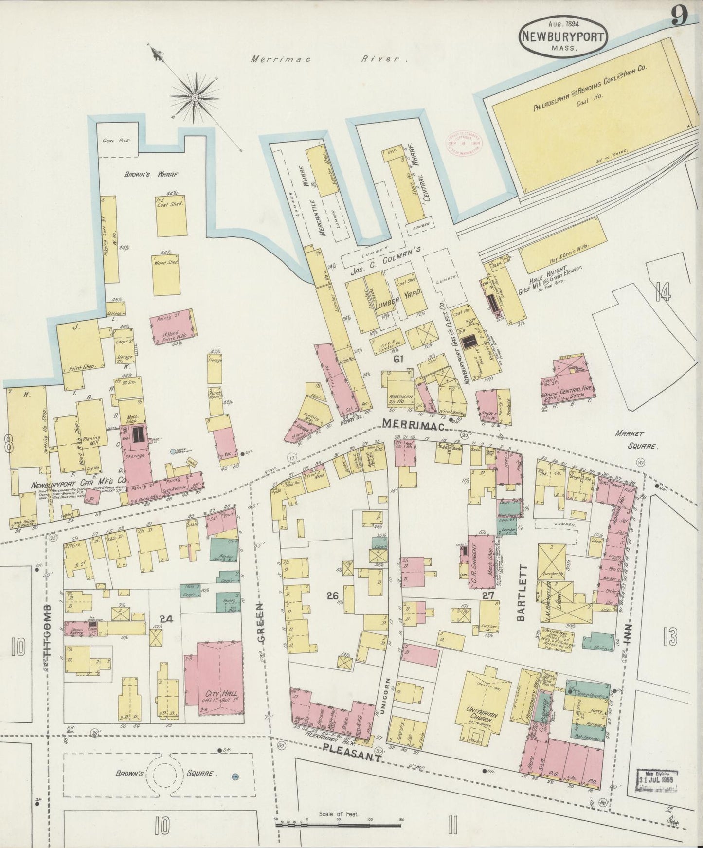Sanborn Fire Insurance Map from Newburyport, Essex County, Massachusetts (1894), Sheet #0009 - Complete Map Set gallery image, historic Sanborn map, vintage wall art, Massachusetts Massachusetts