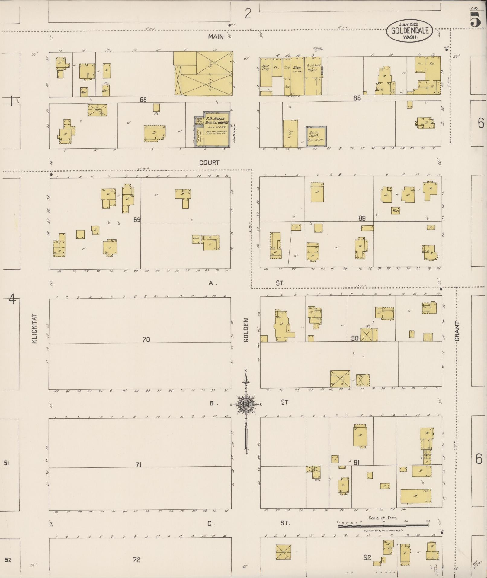 Sanborn Fire Insurance Map from Goldendale, Klickitat County, Washington (1922), Sheet #0005 - Complete Map Set gallery image, historic Sanborn map, vintage wall art, Washington Washington
