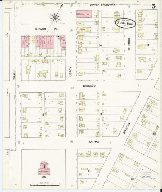 Sanborn Fire Insurance Map from Audubon, Audubon County, Iowa (1890), Sheet #0005 - Historic Sanborn Fire Insurance Map Print, vintage old map wall art