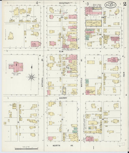 Sanborn Fire Insurance Map from Olney, Richland County, Illinois (1897), Sheet #0002 - Complete Map Set gallery image, historic Sanborn map, vintage wall art, Illinois Illinois