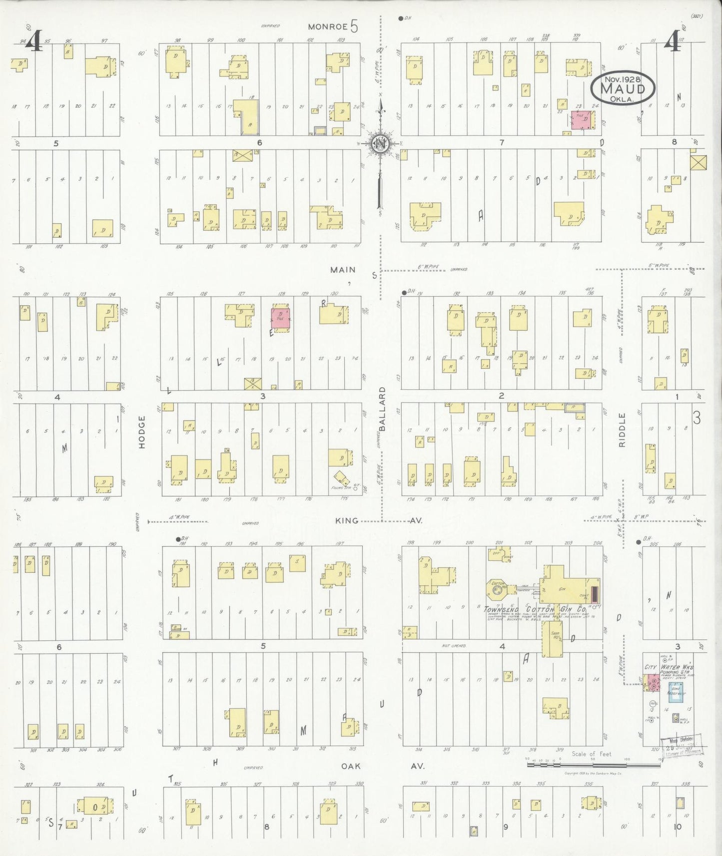 Sanborn Fire Insurance Map from Maud, Pottawatomie County, Oklahoma (1928), Sheet #0004 - Complete Map Set gallery image, historic Sanborn map, vintage wall art, Oklahoma Oklahoma